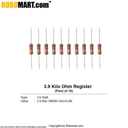 3.9 kilo ohm 1/4 watt resistor