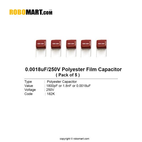 1800pf 250v polyester film capacitor