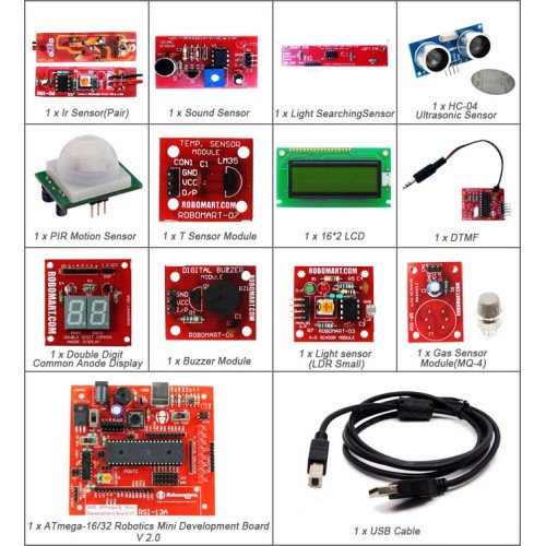Sensor Kit With ATMEGA 16 Robotics Mini Development Board