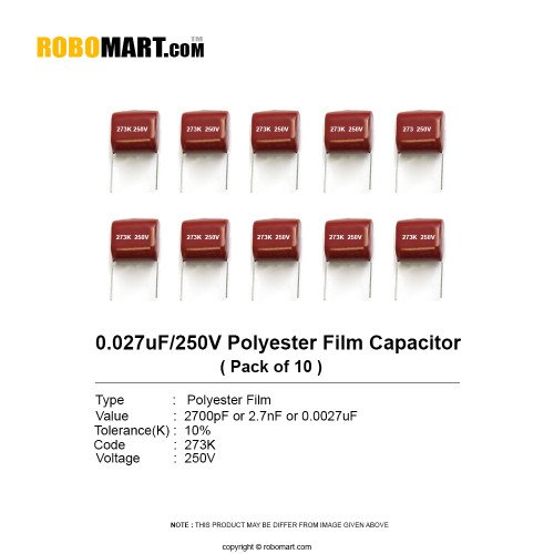 0.027uf 250v polyester film capacitor