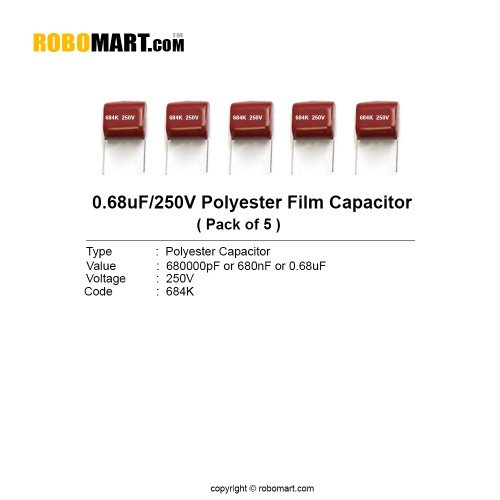 0.68uf 250v polyester film capacitor