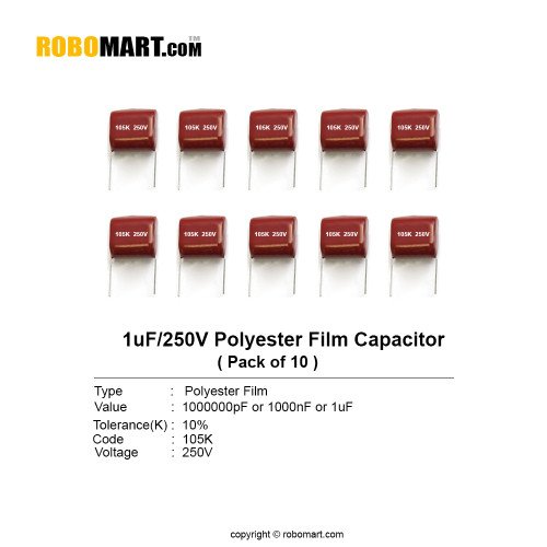 1uf 250v polyester film capacitor