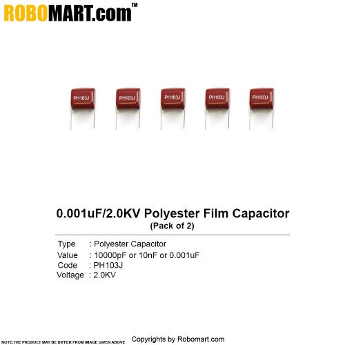 0.001uf 2k volt polyester film capacitor