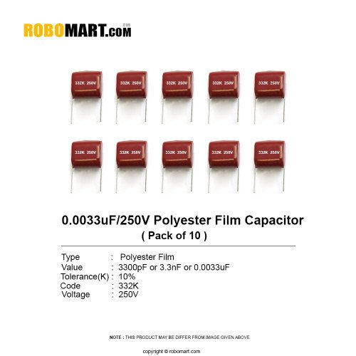 0.0033uf 250v polyester film capacitor