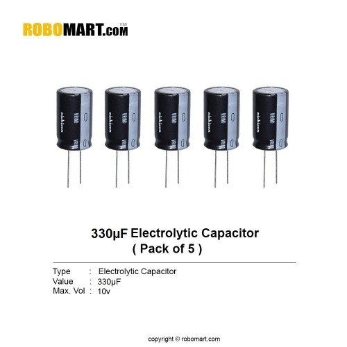 330µF 10v Electrolytic Capacitor (Pack of 5)