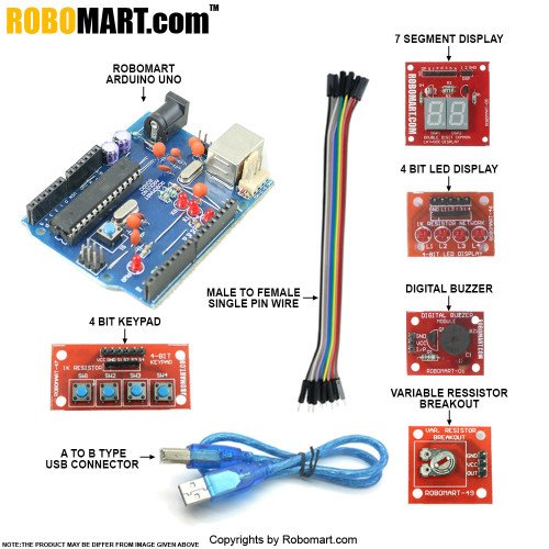 Arduino Workshop Kit using Robomart Arduino Uno with Atmega 8 for all workshop companies/college clubs/entrepreneurs (Standard Kit)