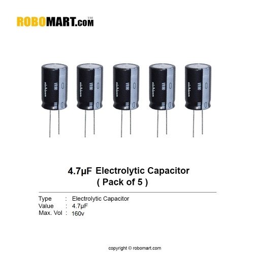 4.7µF 160v Electrolytic Capacitor (Pack of 5)